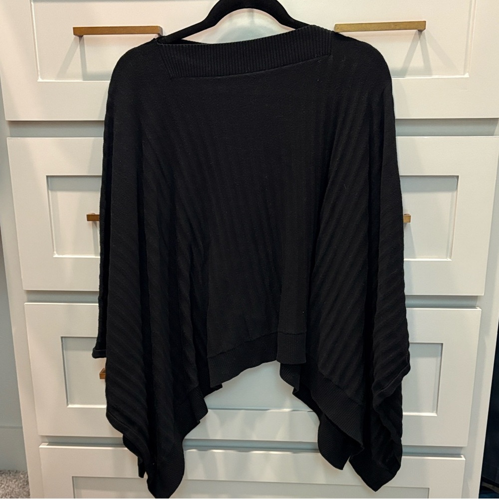 Lulu Black Ribbed Poncho Sweater